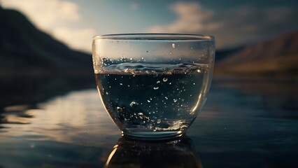 glass of water with reflection - obrazy, fototapety, plakaty