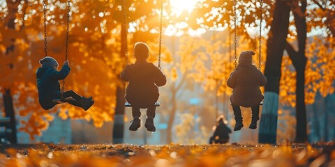 Obraz premium People enjoying swings in a park. Concept Outdoor Activities, Joyful Moments, Park Fun