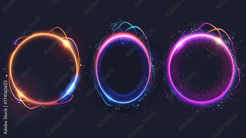 Poster retro futuristic ring design border set with tv color bugs and digital distortions. abstract geometr