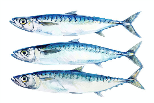 Three large sardine fish on a white background