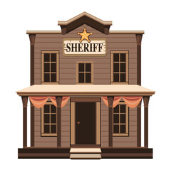 Wild West sheriff office, town building of cowboy.