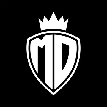 recommend clip art: MD Letter monogram shield and crown outline shape with black and white color design