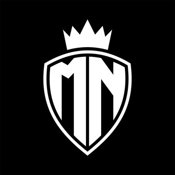 recommend clip art: MN Letter monogram shield and crown outline shape with black and white color design