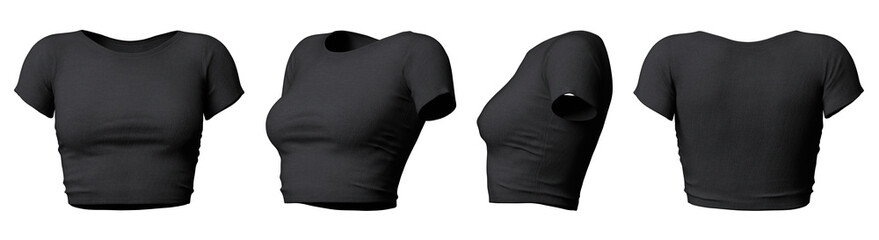 crop top black slim fit woman t shirt mockup - obrazy, fototapety, plakaty