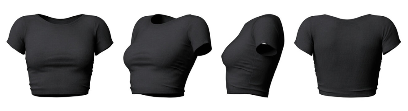 crop top black slim fit woman t shirt mockup