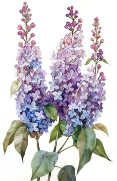 Richly hued lilacs in a watercolor artwork, full of depth and texture