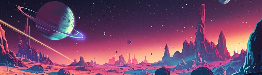 Illustrate a journey through uncharted territories in a cosmic setting, highlighting the theme of exploration