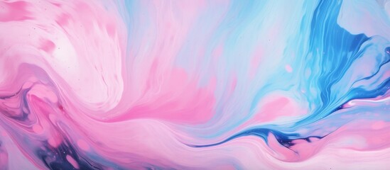 Close-up view of a painting featuring a swirling pattern in shades of pink and blue