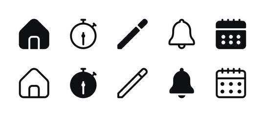 Date and Time Icon Set - Address, Schedule, Timer, Clock, Edit Tool, Calendar, Bell Notification