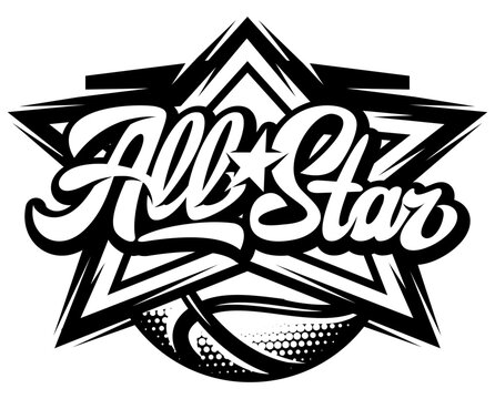 Stylish vector template with the inscription All Star with basketball ball.