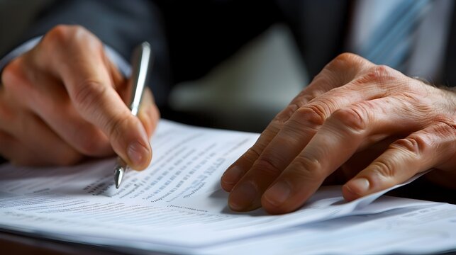 Focused Hands Carefully Reviewing Business Strategy Plan on Desk