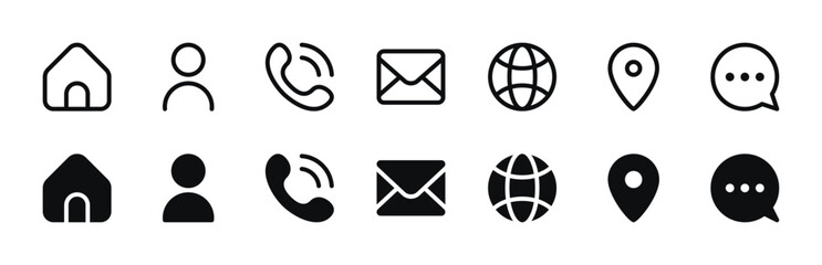 Contacts Icon Set - Address, Home, Call, Globe, Email, Chat Bubble, Map Pin, User