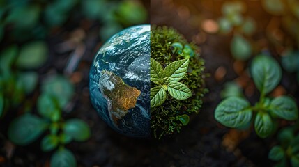 Miniature Globe Amidst Real Green Leaves - 774167208