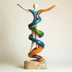 Design an empowering 3D sculpture symbolizing global progression towards better health and wellbeing