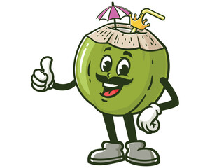 Coconut King cartoon mascot illustration character vector clip art hand drawn