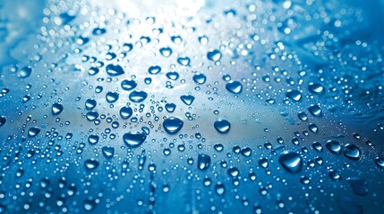 Close-up of Refreshing Water Droplets on a Blue Surface. Perfect for Backgrounds and Texture Details in Designs. AI