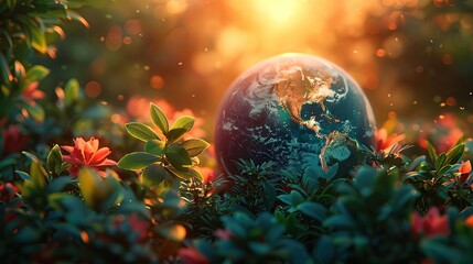 Globe Nestled in Flora with a Warm Sunset Glow - 774169251