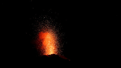 Eruption of the Stromboli Volcano in the Eolian Islands next to Sicily.