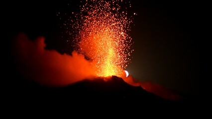 Eruption of the Stromboli Volcano in the Eolian Islands next to Sicily.