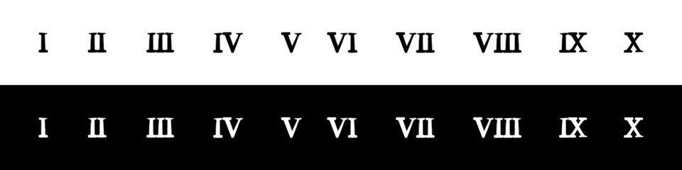 Set of roman numerals, from 1 to 10. Vector isolated on background.