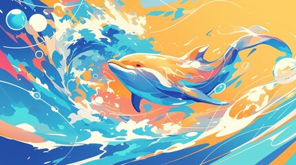 River Dolphin,Abstract geometric art