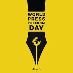World Press Freedom Day design. It features a Fountain Pen symbol and lettering on a yellow background.