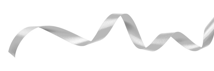 Silver ribbon satin curly scroll png bow isolated on transparent background  for Christmas, brithday and wedding card confetti design decoration