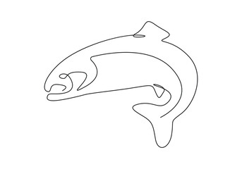 Continuous one line drawing of salmon for fishing logo identity vector illustration. Premium vector