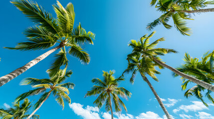 Fototapeta premium Palm trees and the bright blue sky as the background