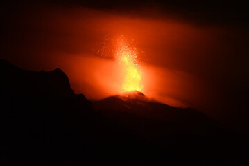 Eruption of the Stromboli in the Eolian Islands next to Sicily.