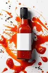 A bottle of hot chilli sauce with spilled the liquid - 774172475