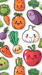 Cute 2D kawaii vegetable stickers for adorable decorations