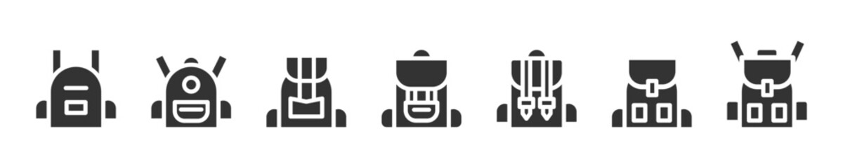 Set of backpack icons. Satchel icon set. School bag sign set. Vector illustration