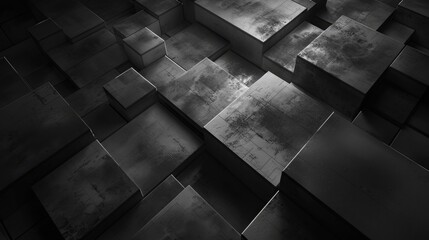 A wall made of gray blocks with a black and white color scheme. Generative ai.