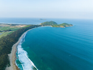 Aerial photography of the summer coastline of Dahuajiao, Wanning, Hainan, China