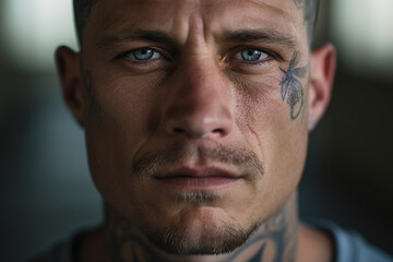 Obraz premium Criminals jailed in prison in orange uniform behind metal bars Generative AI realistic 3D picture