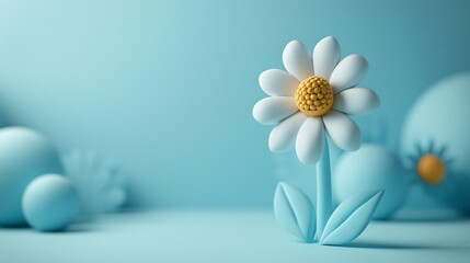 A single 3D clay daisy pastel shades standing out on a white background symbolizing purity