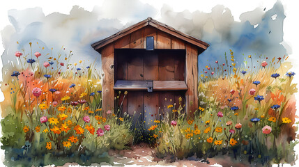 Watercolor illustration of mailbox with flower.