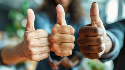 Close-Up of Multiple Thumbs Up Gestures, Signifying Approval and Positive Feedback in a Social or Business Context. AI