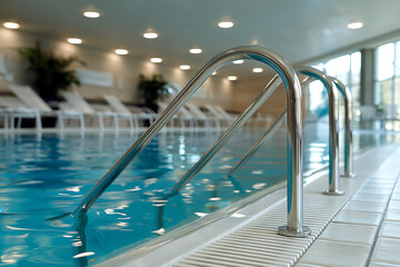 Swimming pool handrail - obrazy, fototapety, plakaty