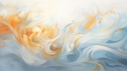 A soothing abstract design with gentle swirls and waves in soft pastel blue and orange, creating a calming and harmonious backdrop Ai Generative - obrazy, fototapety, plakaty