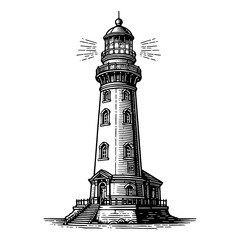 Vintage Lighthouse Engraving sketch PNG - obrazy, fototapety, plakaty