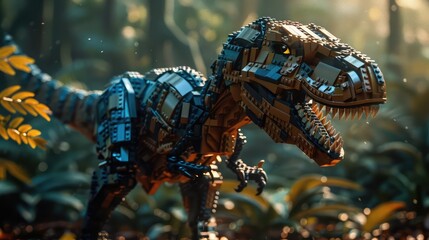 tyrannosaurus rex made of legos - obrazy, fototapety, plakaty