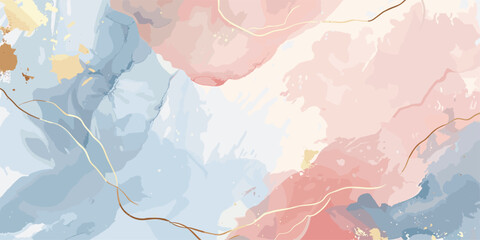 Watercolor Art Background with Gold Accents