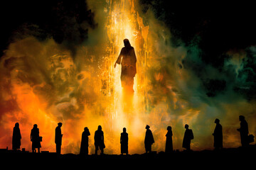 Ascension Day. Jesus ascends to heaven from the Mount of Olives, enveloped in divine light.