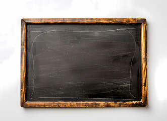 Old vintage wooden blackboard with frame isolated on white background