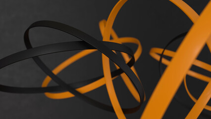 Abstract black and orange rings on the black background. 3d render illustration - 774181608