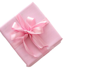 Pink gift box with ribbon on white background. Valentine's Day or Mother day concept.
