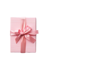 Pink gift box with ribbon on white wooden background. Valentine's Day or Mother day concept.