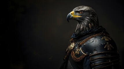 Majestic Eagle Portrait with Fierce and Commanding Presence in Dark Background - obrazy, fototapety, plakaty
